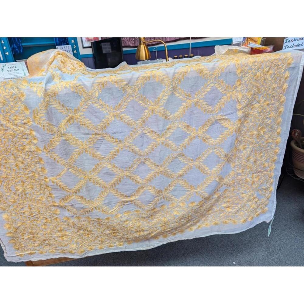 Large Yellow Embroidered Shawl Cloth from India